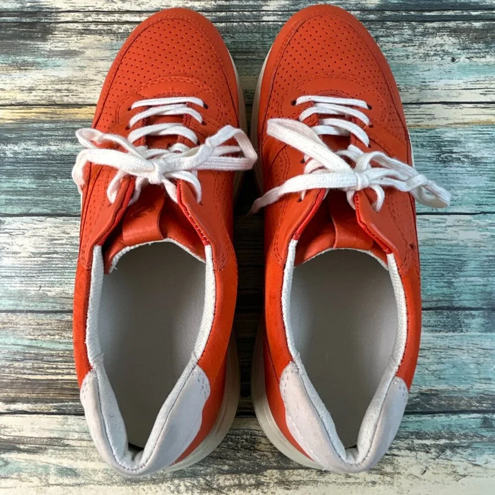 Ecco Soft 7 Runner Sneaker Womens 7 Orange Leather Athletic Shoes Wedge Lace Up - Picture 5 of 11